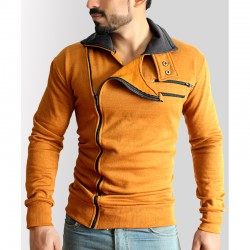 Brown Side Zipper High Collar Fashion Mock